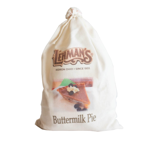 Soft cloth drawstring bag featuring Lehman’s branding and image of a slice of buttermilk pie, perfect for Kitchen & Food, Dry Goods and Mixes, Best Sellers, and Snacks and Sweets collections.