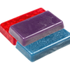 Three smooth blocks of colored scented candle wax in red, purple, and blue, handcrafted for candlemaking supplies and ideal for lamps and lighting collections.