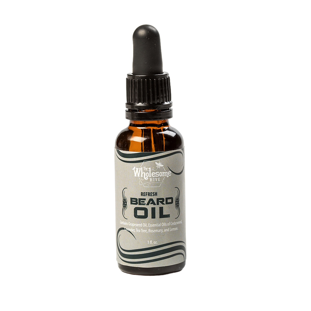 Handcrafted amber glass bottle of all-natural beard oil with dropper cap, made in USA to condition and soothe beards, featured in Health & Wellness, Grooming and Personal Hygiene, Best Sellers, and Promo Eligible collections.