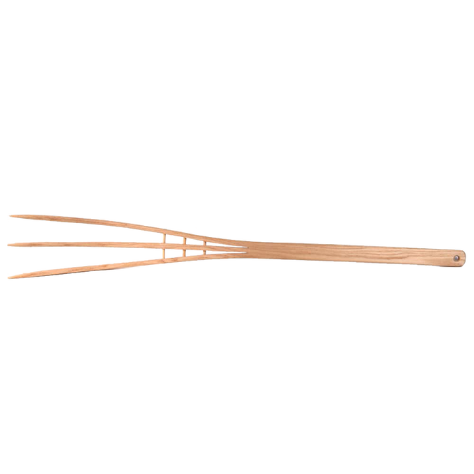 Handcrafted antique-style bent wood hay fork made by Amish artisans, lightweight and durable for farm, garden, and tool use, featured in best sellers and promo collections.