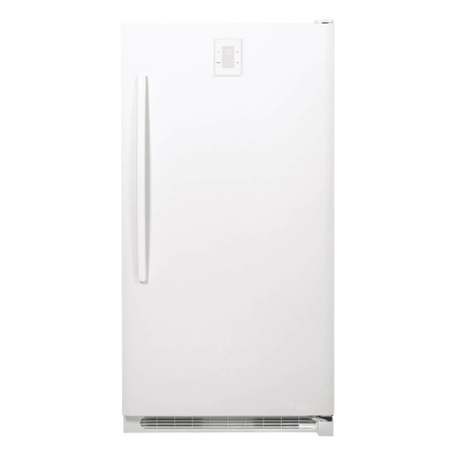 Tall white upright freezer with a single door, minimalist handle, and temperature control panel, handcrafted in the USA and featured in Amish Made and Appliances collections.