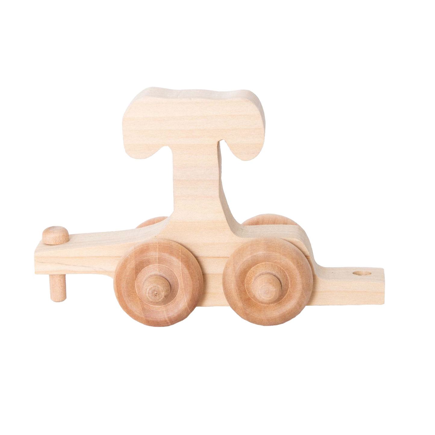 Handcrafted natural wood train engine car with smooth rounded edges, Amish made in the USA, part of a customizable alphabet letter train for indoor play, featured in Wooden Toys and Children's Toys collections.