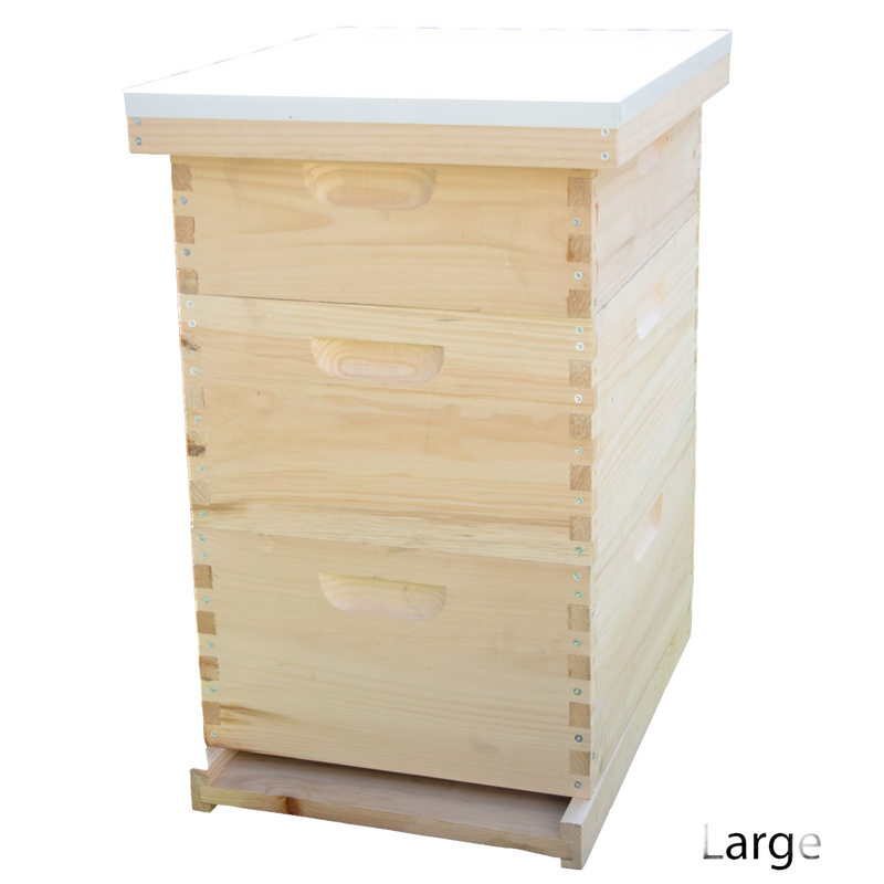 Handcrafted natural wood 10-frame beehive box with a flat white cover, designed for easy honeybee management in Farm, Garden & Tool, 10-Frame Hives and Beekeeping Supplies collections.