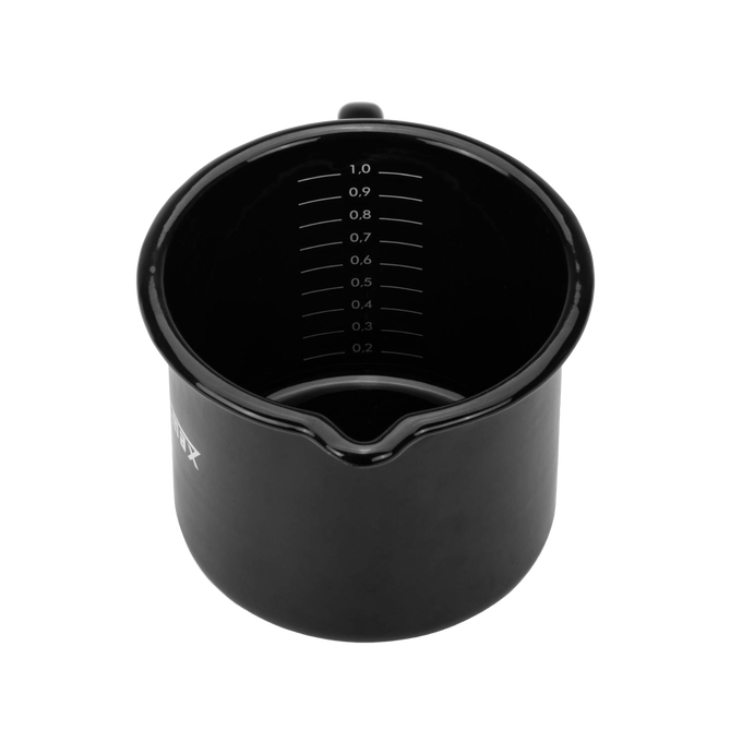 Black enameled steel milk pot with volume markings inside and a precise pour spout, handcrafted for outdoor cooking in Farm, Garden & Tool, Kitchen & Food, Camping, Cookware, Pots and Pans, and Best Sellers collections.