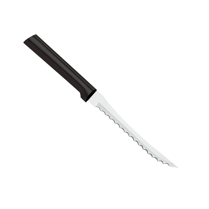 Handcrafted Rada tomato slicer with a hand-sharpened high carbon surgical stainless steel serrated blade and smooth black handle, made in USA, ideal for kitchen knives and food prep collections including Farm, Garden & Tool and Knives & Axes.