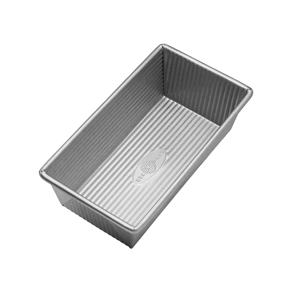 Nonstick aluminized steel bread loaf pan with corrugated surface for even baking, handcrafted in the USA, part of Kitchen & Food, Cookware, and Bread Making Supplies collections.