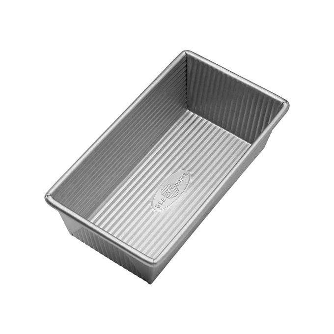 Nonstick aluminized steel bread loaf pan with corrugated surface for even baking, handcrafted in the USA, part of Kitchen & Food, Cookware, and Bread Making Supplies collections.