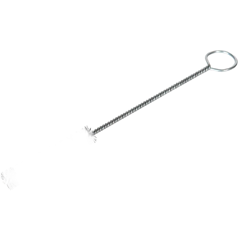 Long twisted metal cleaning brush with round loop handle and dual coiled bristles, designed for clearing tapping spiles, ideal for Farm, Garden & Tool and Maple Syrup Sugaring Supplies collections.