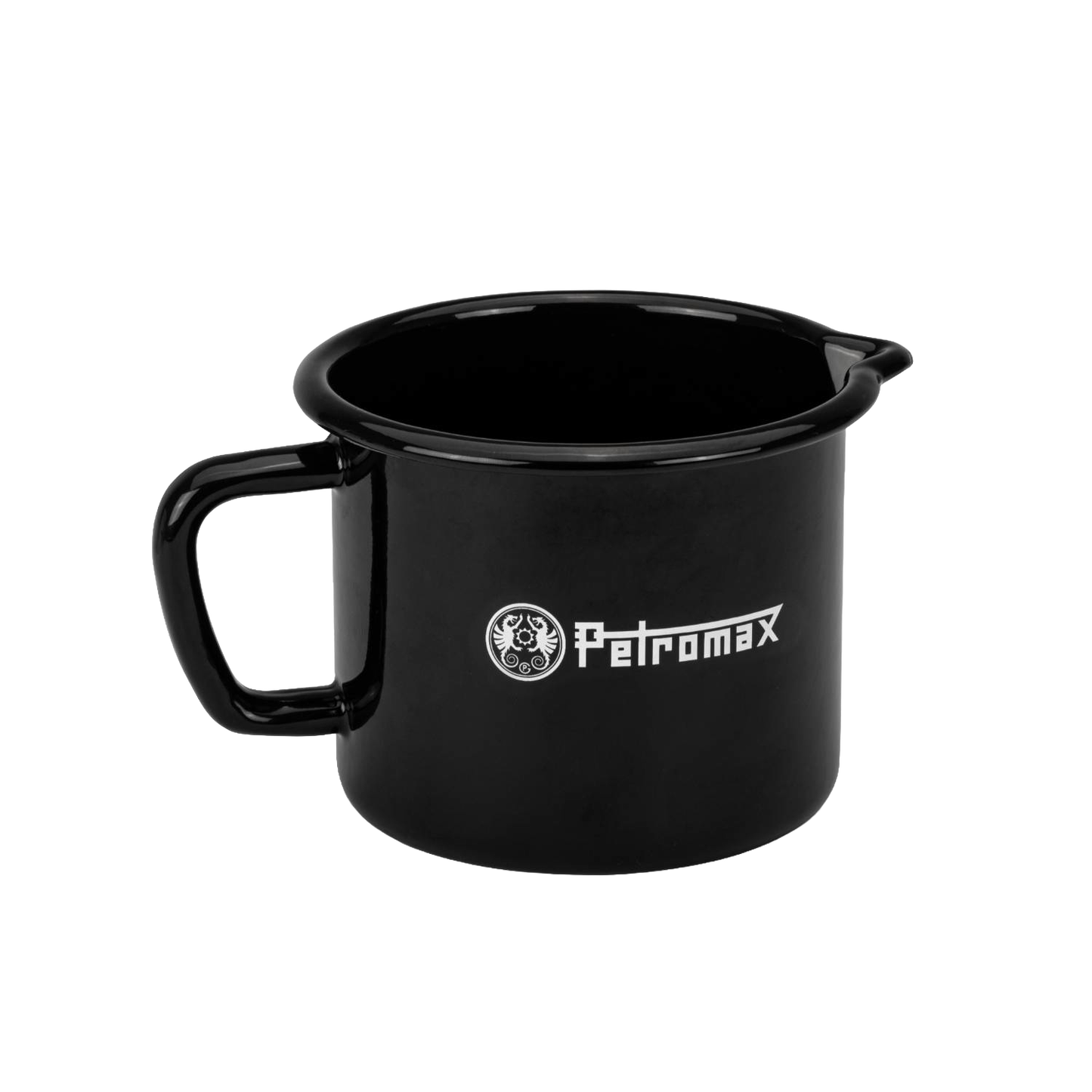Black enameled steel milk pot with sturdy handle and pour spout, handcrafted for reliable outdoor use in Farm, Garden & Tool, Kitchen & Food, Camping, Cookware, Pots and Pans, and Best Sellers collections.