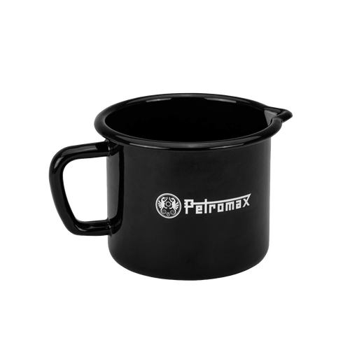 Black enameled steel milk pot with sturdy handle and pour spout, handcrafted for reliable outdoor use in Farm, Garden & Tool, Kitchen & Food, Camping, Cookware, Pots and Pans, and Best Sellers collections.