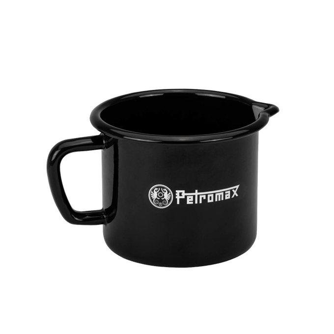 Black enameled steel milk pot with sturdy handle and pour spout, handcrafted for reliable outdoor use in Farm, Garden & Tool, Kitchen & Food, Camping, Cookware, Pots and Pans, and Best Sellers collections.