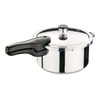Polished stainless steel pressure cooker with a sturdy black handle and secure lid, featuring a tri-clad base for efficient cooking, perfect for Kitchen & Food, Cookware, Pots and Pans, Best Sellers, and Promo Eligible collections.