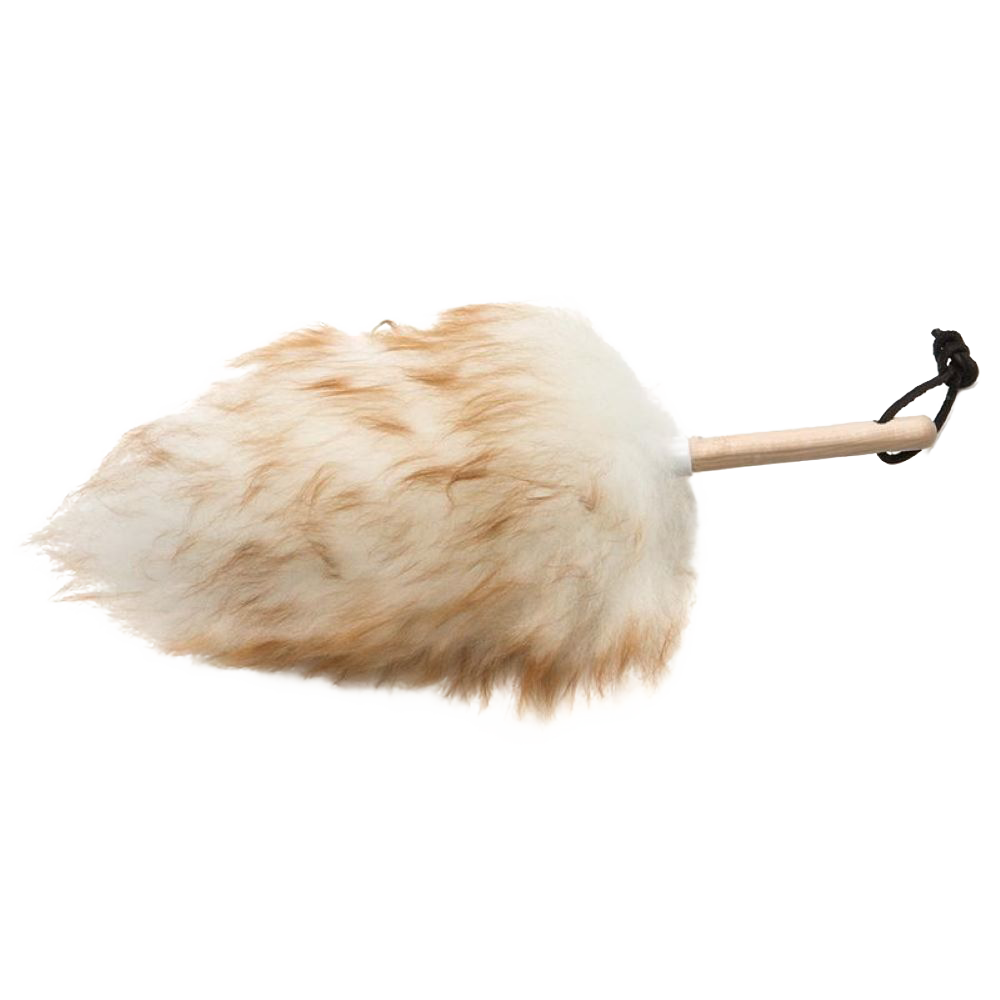 Handcrafted lamb's wool duster with natural fibers and a smooth wooden handle, designed for gentle dusting of delicate surfaces in Home & Decor, Household Cleaning, and USA Made collections.