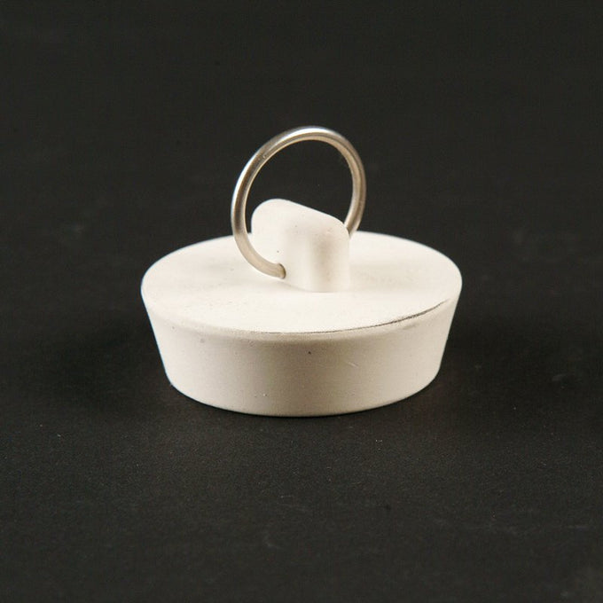 White vintage-style rubber drain plug with a metal ring, suitable for Home & Decor, Laundry Supplies, Washers and Wash Day Accessories, featured in Best Sellers and Promo Eligible collections.