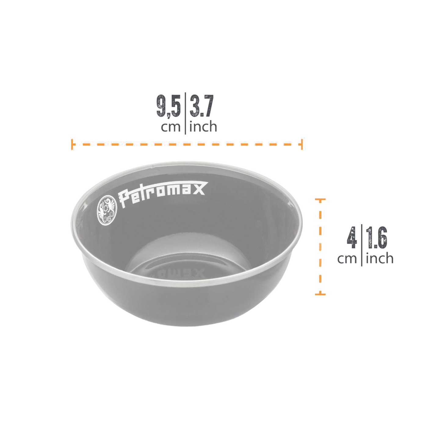 Gray enamel bowl with Petromax logo, lightweight and durable for outdoor cooking, suitable for camping, kitchen, and garden use, part of Best Sellers and Promo Eligible collections.
