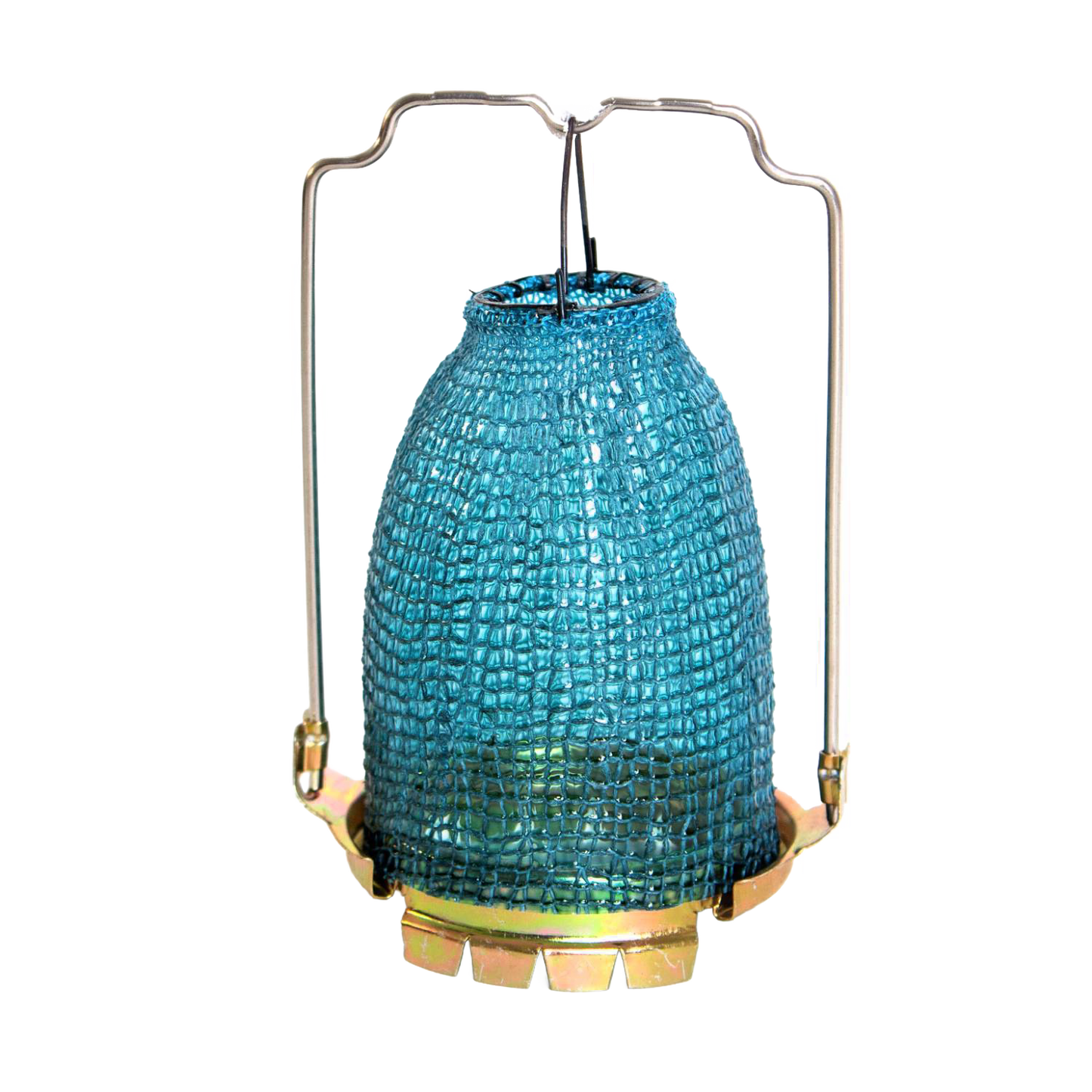 Blue mesh lamp mantle with metal wire frame and brass burner collar, compatible with common Aladdin lamps, featured in Lamps & Lighting, Parts and Accessories, and Best Sellers collections.