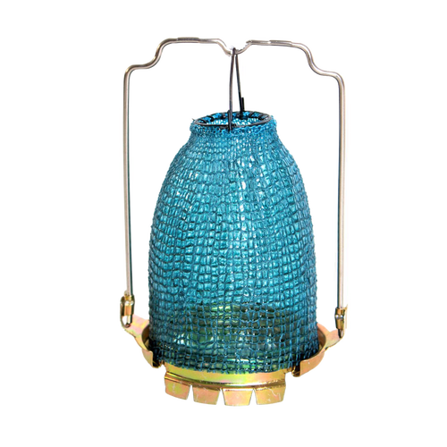 Blue mesh lamp mantle with metal wire frame and brass burner collar, compatible with common Aladdin lamps, featured in Lamps & Lighting, Parts and Accessories, and Best Sellers collections.