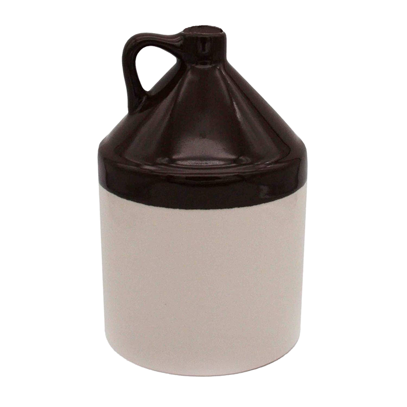 Handcrafted stoneware jug with handle in two-tone brown and cream glaze, made in USA, ideal for Kitchen & Food, Storage and Serving, Best Sellers, and Promo Eligible collections.