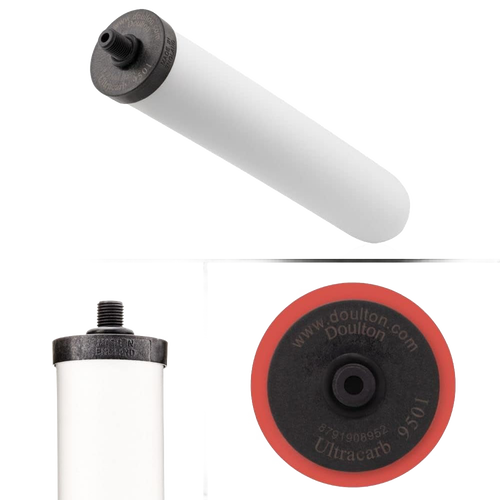 Replacement Ultracarb ceramic water filter element with activated carbon core for Doulton countertop and undersink systems, featured in Appliances, Emergency Supplies, and Water Heating and Treatment collections.