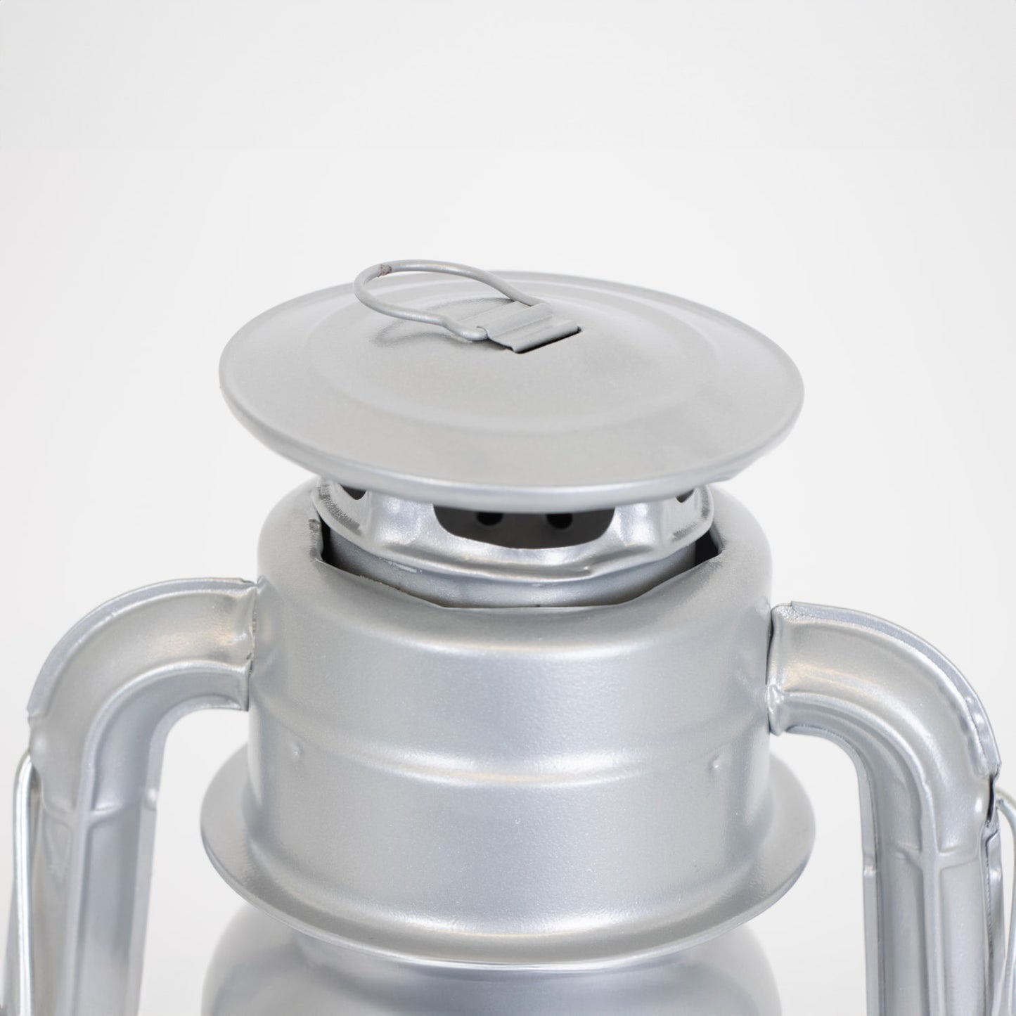 Close-up of a silver handcrafted lantern top with ventilated cap and sturdy handle, designed for reliable use in Farm, Garden & Tool, Camping, and Emergency Supplies collections.