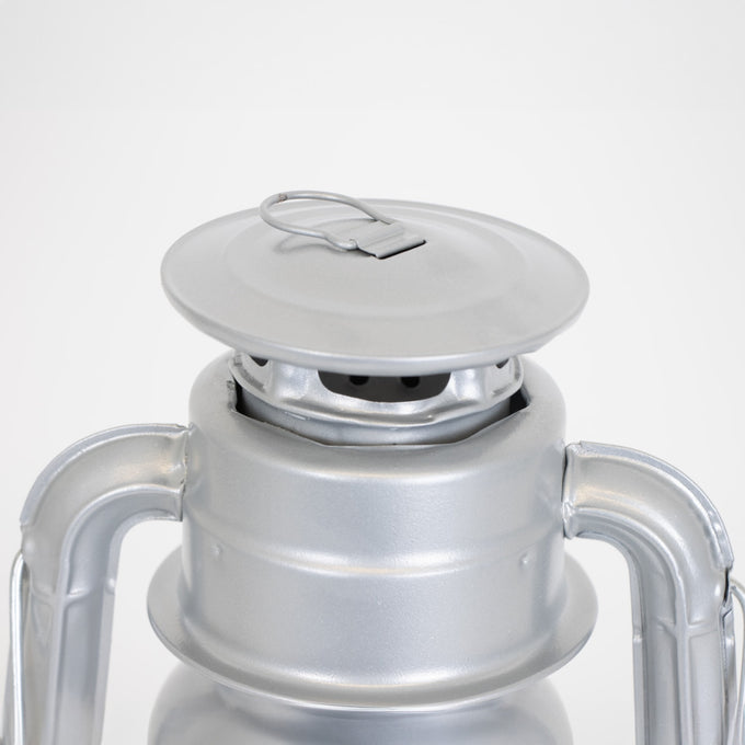 Close-up of a silver handcrafted lantern top with ventilated cap and sturdy handle, designed for reliable use in Farm, Garden & Tool, Camping, and Emergency Supplies collections.