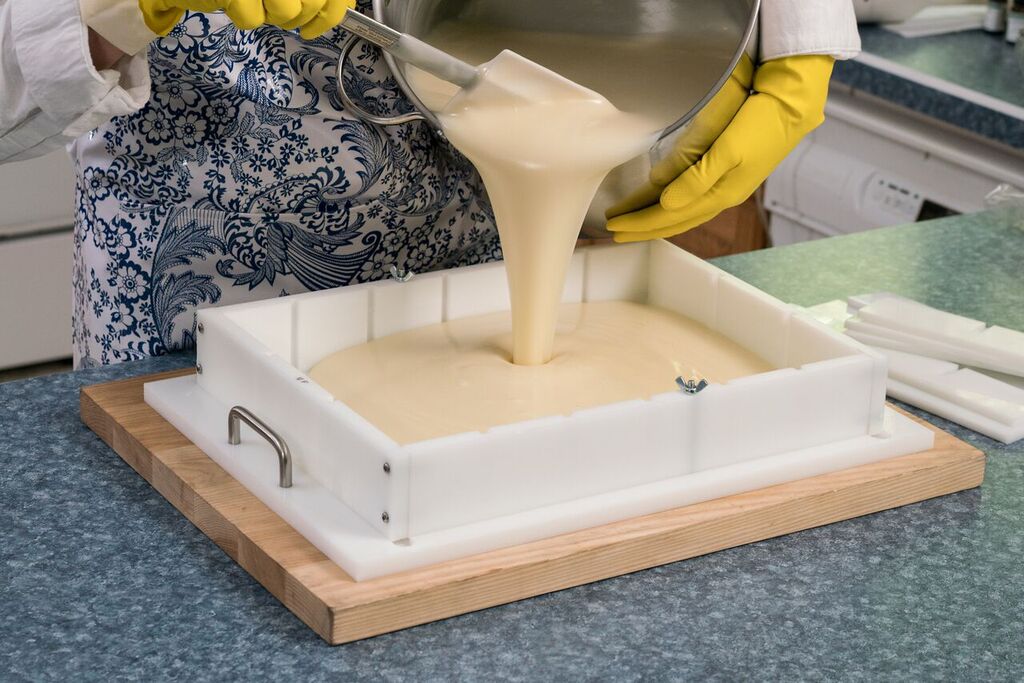 pouring soap into molds