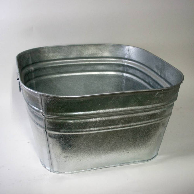 Square galvanized steel wash tub with a weather-resistant finish, suitable for indoor and outdoor use, featured in Home & Decor, Laundry Supplies, and Best Sellers collections.
