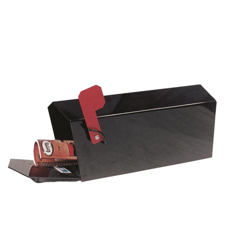 Handcrafted durable steel mailbox with a red flag and hinged door, designed for Farm, Garden & Tool, Mailboxes and Address Signs, Home & Decor, and USA Made collections.