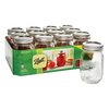 Set of twelve clear glass canning jars with silver metal lids, including bands, presented in branded packaging, perfect for Kitchen & Food, Food Preservation, Canning, USA Made, Best Sellers, and Promo Eligible collections.