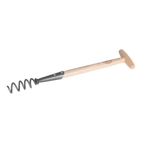 Durable corkscrew weeder with a hardwood handle and metal helix, designed for easy root removal, featured in Farm, Garden & Tool, Digging and Cultivating, Best Sellers, and Promo Eligible collections.