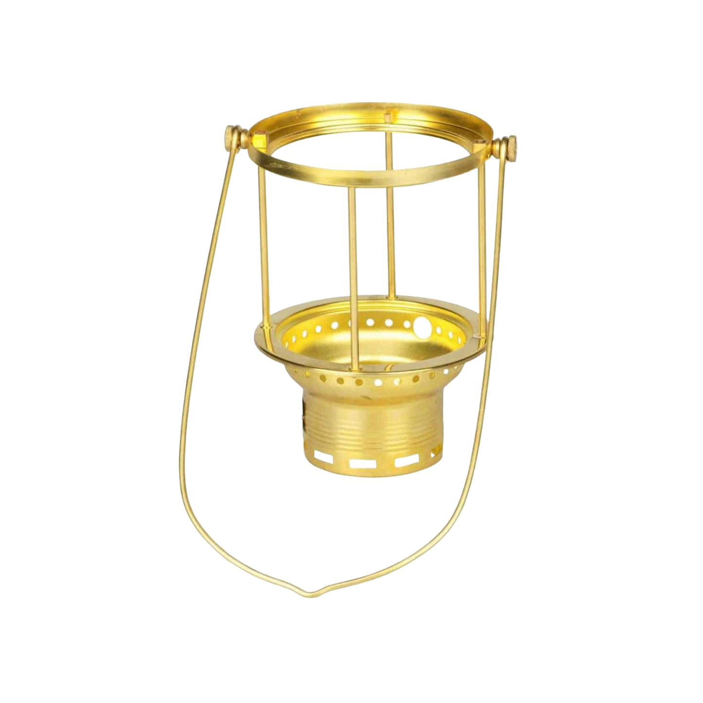 Brass carrying frame for pressure lamp with centering base and screw, designed for secure and easy mounting, featured in Lamps & Lighting and Parts and Accessories collections.