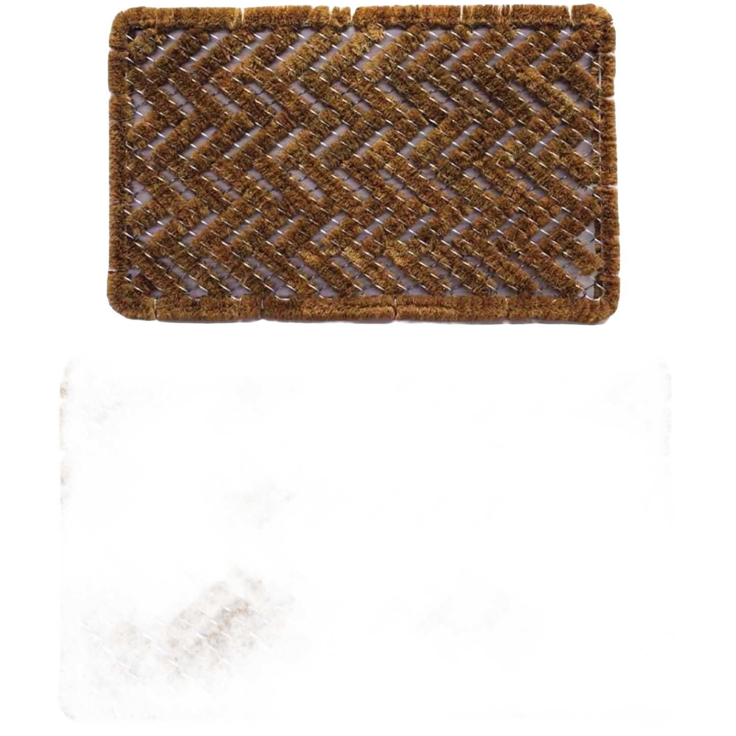 Rectangular bootscraper rug made with natural coconut fibers woven in a herringbone pattern, durable for removing dirt from footwear, part of Home & Decor and Best Sellers collections.