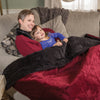 Cozy handcrafted Amish-made lap robe in deep red with warm faux fur lining, perfect for home textiles, emergency supplies, farm, garden, and USA-made collections.