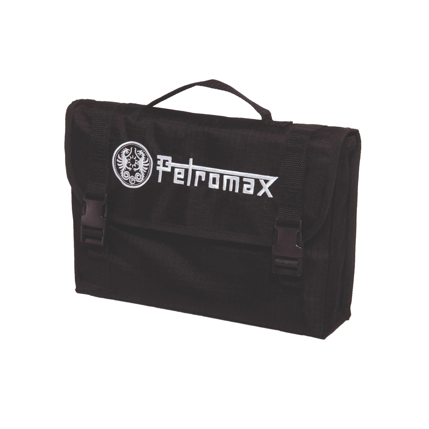 Compact black carrying case with handle and secure buckle closures, featuring white embroidered logo, designed for easy storage and transport in Farm, Garden & Tool, Camping, Emergency Supplies, Best Sellers, and Promo Eligible collections.