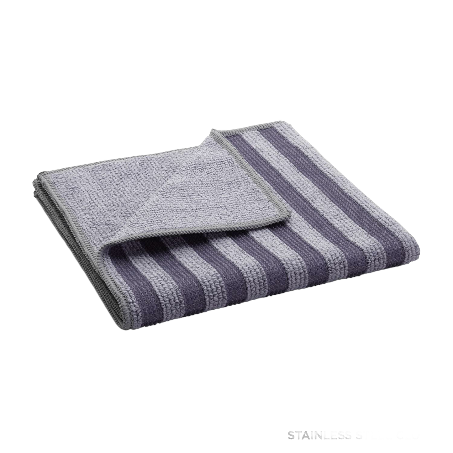 Folded microfiber cleaning cloth featuring alternating dark and light gray stripes on one side and solid light gray loops on the other, designed for eco-friendly household cleaning, ideal for Home & Decor, Household Cleaning, Cleaning Utensils and Gadgets, Best Sellers, and Promo Eligible collections.