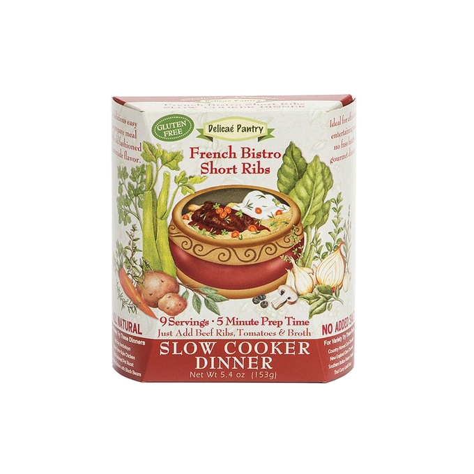 Handcrafted gluten-free French Bistro short ribs slow cooker dinner mix with natural ingredients, low prep time, no preservatives, made in USA, ideal for Kitchen & Food and Dry Goods collections.