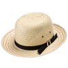 Handcrafted boys' round straw hat with classic rounded crown, 2-1/2" brim, black fabric band and sweatband; Amish made in USA, featured in Garden Accessories and Best Sellers.