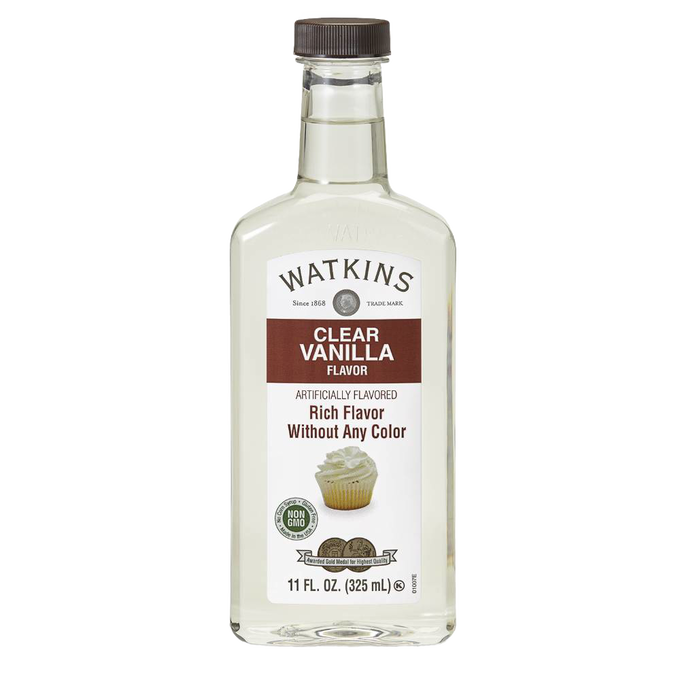Clear vanilla flavoring in a handcrafted bottle, made in USA, offering rich taste without artificial color, featured in Kitchen & Food, Pantry, USA Made, and Best Sellers collections.