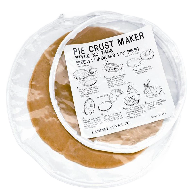 Clear plastic pie crust maker with printed step-by-step instructions for rolling uniform 8 to 9 1/2-inch crusts, featured in Kitchen & Food, Cookware, Baking Supplies, and Best Sellers collections.