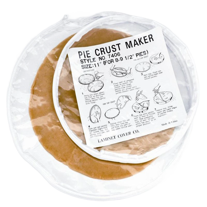 Clear plastic pie crust maker with printed step-by-step instructions for rolling uniform 8 to 9 1/2-inch crusts, featured in Kitchen & Food, Cookware, Baking Supplies, and Best Sellers collections.