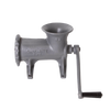 Gray cast iron hand-crank bolt-down meat grinder with embossed brand name and number, featuring durable Xylon coating for corrosion resistance, ideal for Kitchen & Food and Butchering Supplies collections.