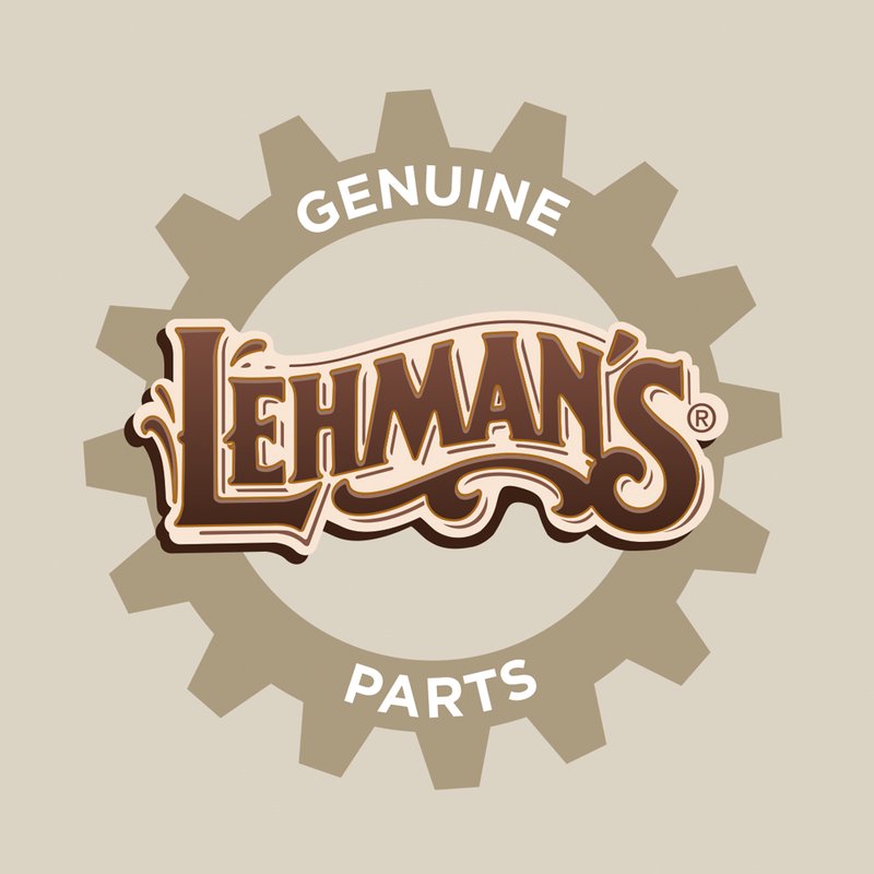 Lehman's genuine parts logo featuring a stylized brown and tan text overlaying a beige gear shape, representing USA made appliances and pump parts collections.