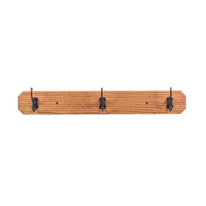 Handcrafted oak wallboard featuring three durable metal hooks, Amish made in the USA, perfect for organizing coats, included in Home & Decor, Household Helpers, and Best Sellers collections.