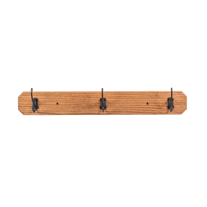 Handcrafted oak wallboard featuring three durable metal hooks, Amish made in the USA, perfect for organizing coats, included in Home & Decor, Household Helpers, and Best Sellers collections.