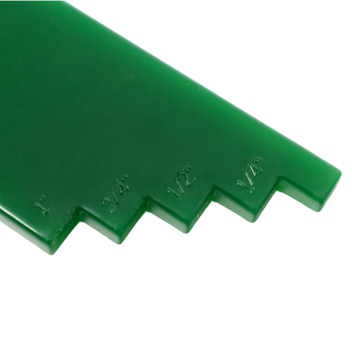 Green canning bubble popper with stepped edge measuring 1/4, 1/2, 3/4, and 1 inch gaps, handcrafted for Kitchen & Food, Food Preservation, and Canning Accessories collections.