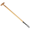 Long-handled corkscrew-style weeder with a wooden shaft and T-shaped grip, handcrafted for effective root removal in Farm, Garden & Tool, Digging and Cultivating, Best Sellers, and Promo Eligible collections.