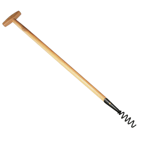 Long-handled corkscrew-style weeder with a wooden shaft and T-shaped grip, handcrafted for effective root removal in Farm, Garden & Tool, Digging and Cultivating, Best Sellers, and Promo Eligible collections.