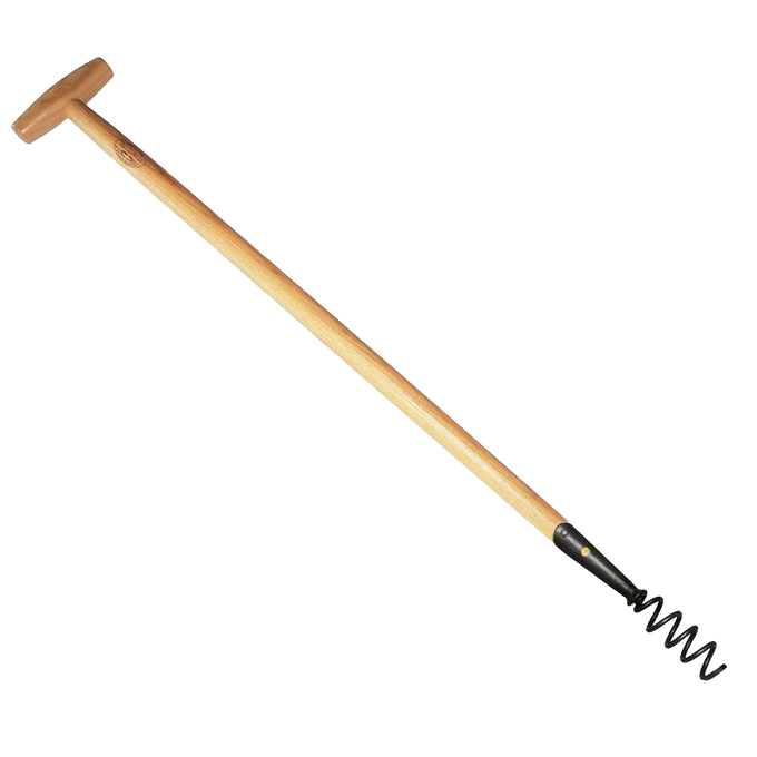 Long-handled corkscrew-style weeder with a wooden shaft and T-shaped grip, handcrafted for effective root removal in Farm, Garden & Tool, Digging and Cultivating, Best Sellers, and Promo Eligible collections.