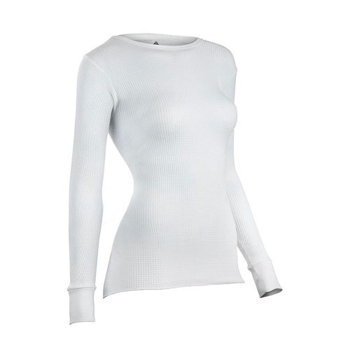 Handcrafted white cotton-rich circular waffle knit thermal shirt with long sleeves, designed for warmth and comfort, featured in Health & Wellness, Clothing and Accessories, Best Sellers, and Promo Eligible collections.