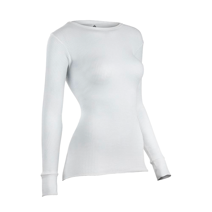 Handcrafted white cotton-rich circular waffle knit thermal shirt with long sleeves, designed for warmth and comfort, featured in Health & Wellness, Clothing and Accessories, Best Sellers, and Promo Eligible collections.